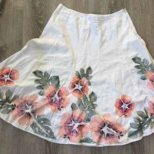 Sunny Leigh White A-Line Skirt with Floral Embroidery